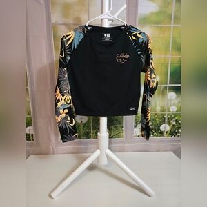 Salty Crew LongβSleeve UPF Rashguard β Black Tropical Print Sleeves β Size Large